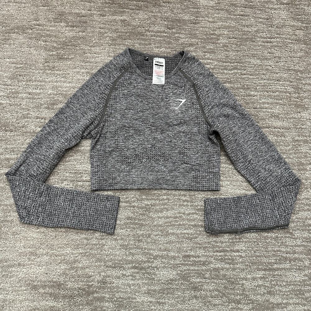 Gymshark Top Womens Small Gray Vital Seamless Long Sleeve Crop Workout Yoga